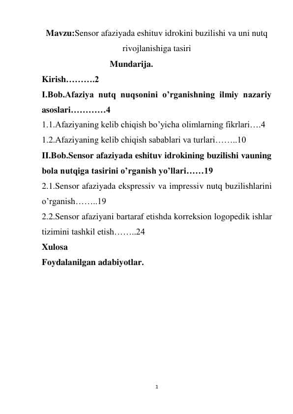 Sensor afaziyada eshituv idrokini buzilishi va uni nutq rivojlanishiga tasiri