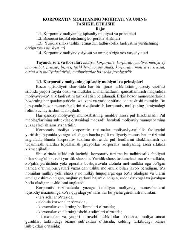 Moliya va korporativ siyosat