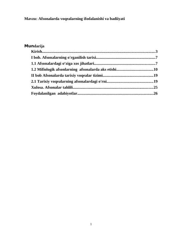 Afsonalarda voqealarning ifodalanishi va badiiyati
