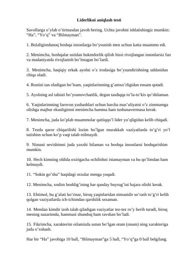 Liderlikni aniqlash testi