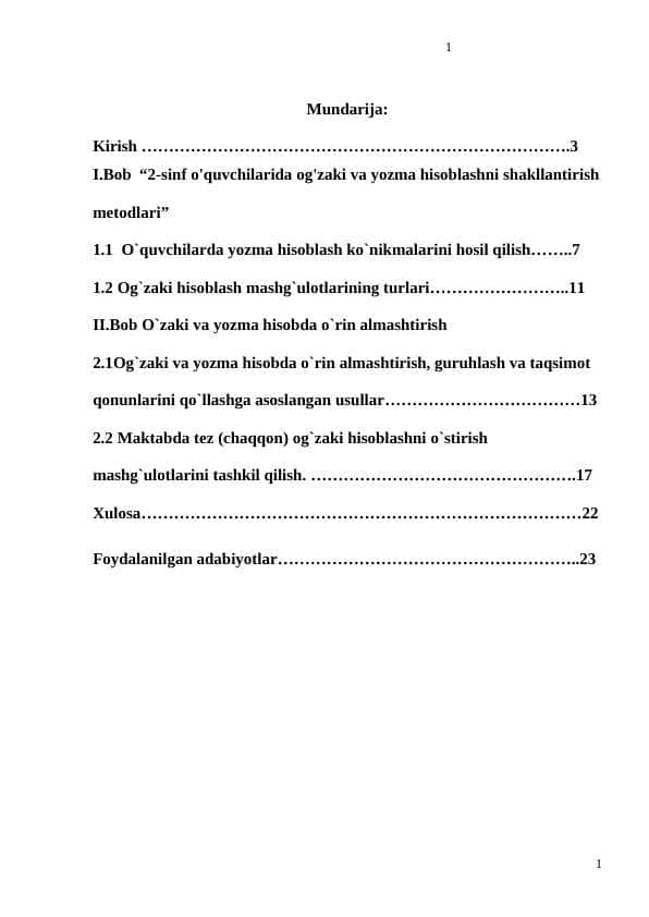 2-sinf oʻquvchilarida oʻgʻzaki va yozma hisoblashni shakllantirish metodlari