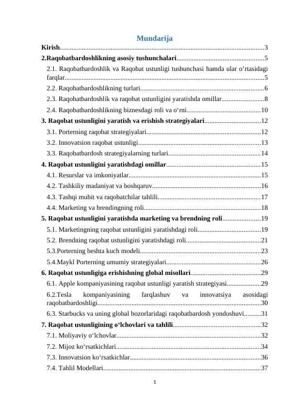 Raqobatbardoshlikning asosiy tushunchalari kurs ishi