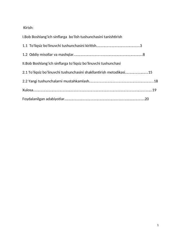 Boshlangʻich sinflarga toʻliqsiz boʻlinuvchi sifatlari