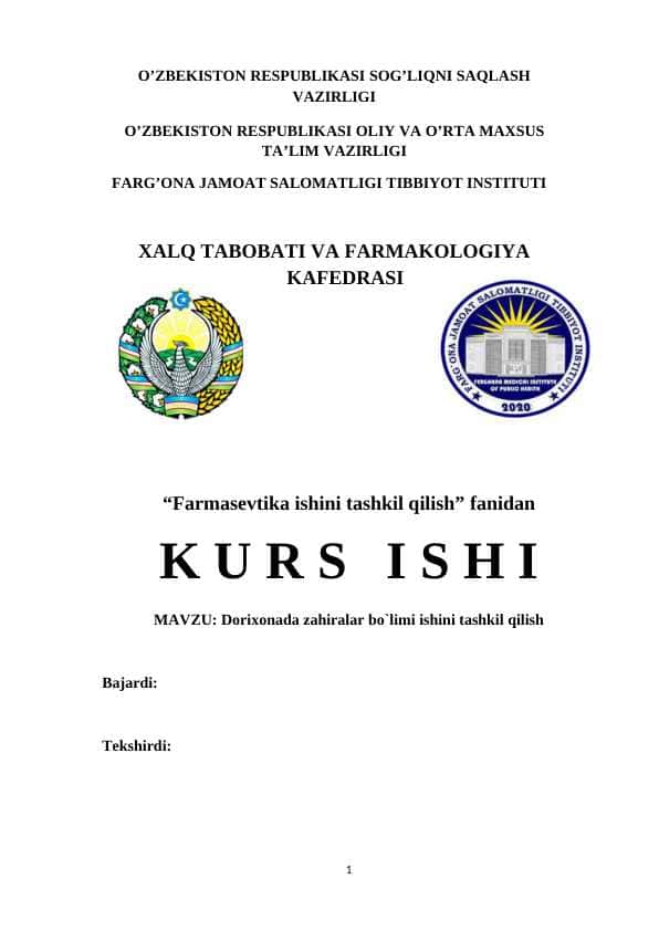 Kurs ishi Dorixona omborlari