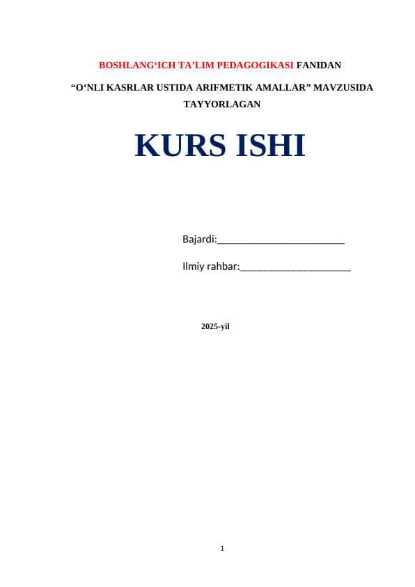 O‘NLI KASRLAR USTIDA ARIFMETIK AMALLAR