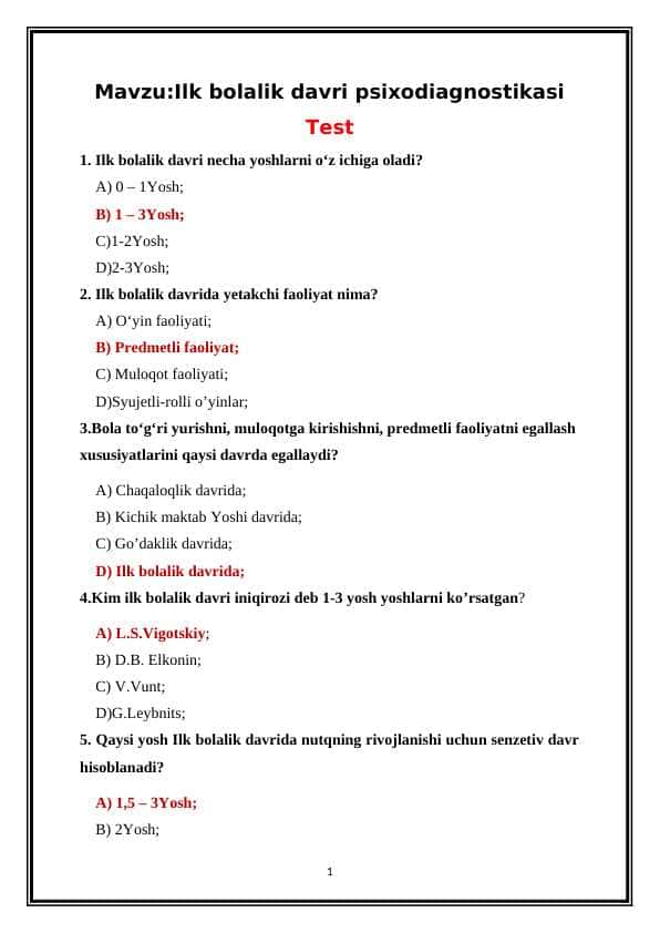 Ilk bolalik davri psixodiagnostikasi