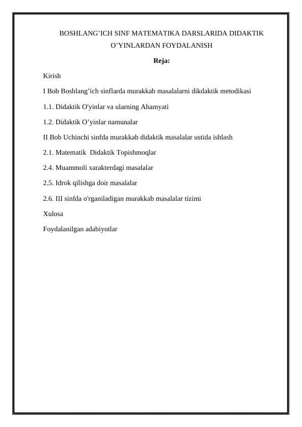 Boshlangʻich sinf matematika darslarida didaktik oʻyinlardan foydalanish