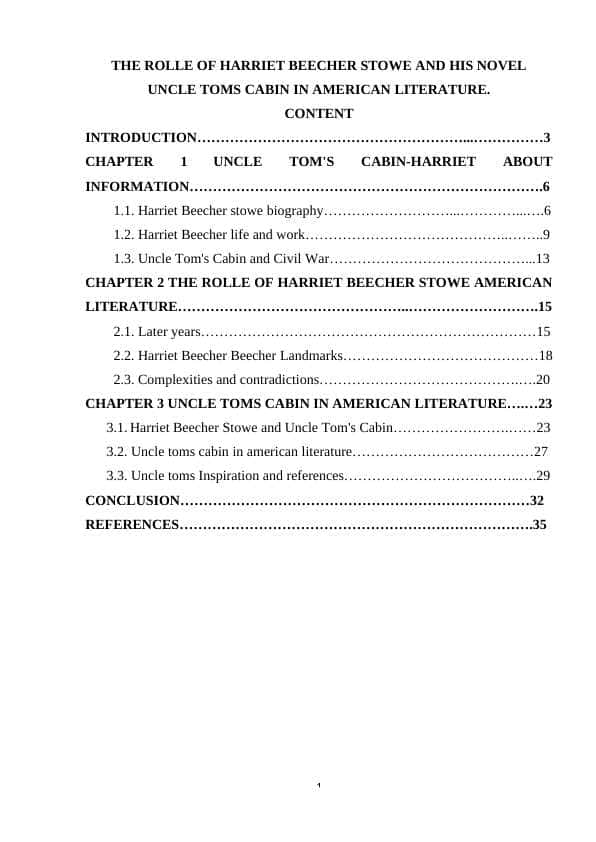 THE ROLLE OF HARRIET BEECHER STOWE AND HIS NOVEL UNCLE TOMS CABIN IN AMERICAN LITERATURE