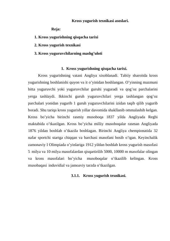 Kross yugurish texnikasi asoslari