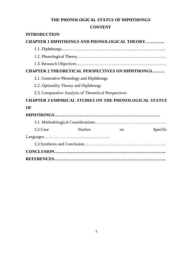 THE PHONOLOGICAL STATUS OF DIPHTHONGS