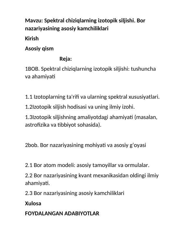 Spektral chiziqlarning izotopik siljishi. Bor nazariyasining asosiy kamchiliklari