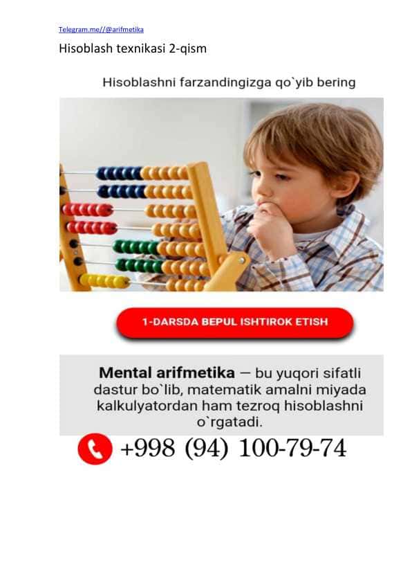 MENTAL ARIFMETIKA KITOB. BOLALAR UCHUN