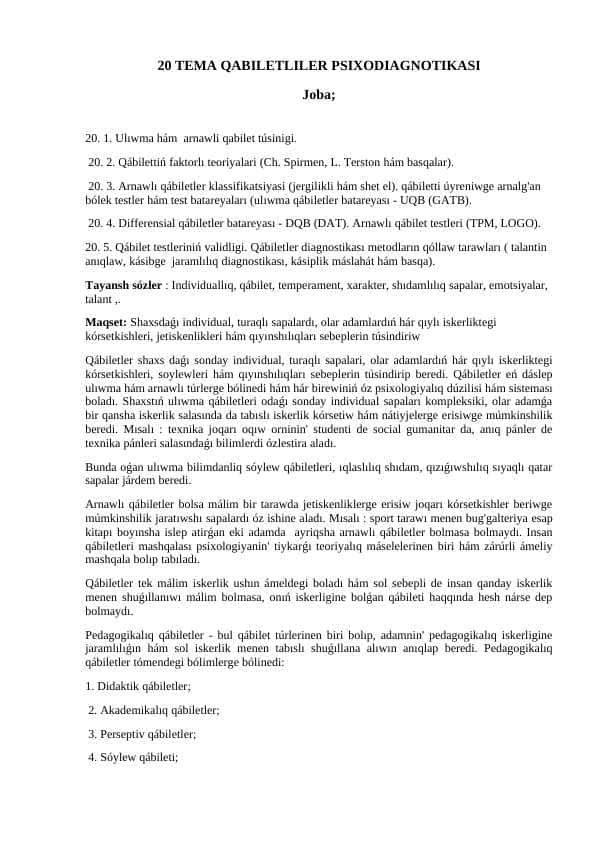 20 TEMA QABILETLILER PSIXОDIAGNОTIKASI