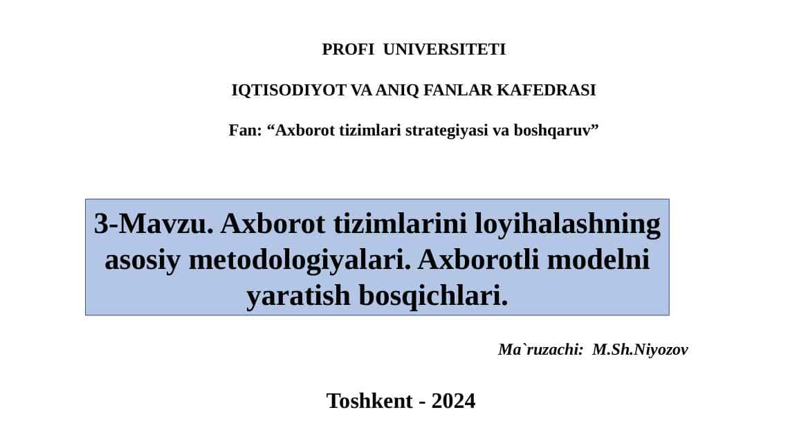 “Axborot tizimlari strategiyasi va boshqaruv”