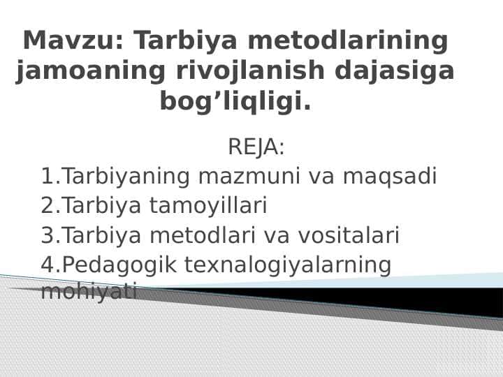 Tarbiya metodlarining jamoaning rivojlanish dajasiga bog’liqligi