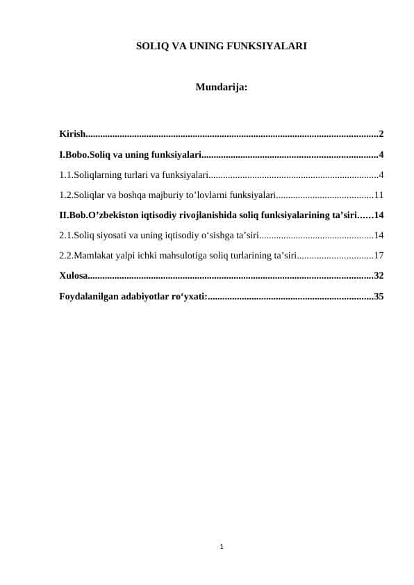 SOLIQ VA UNING FUNKSIYALARI