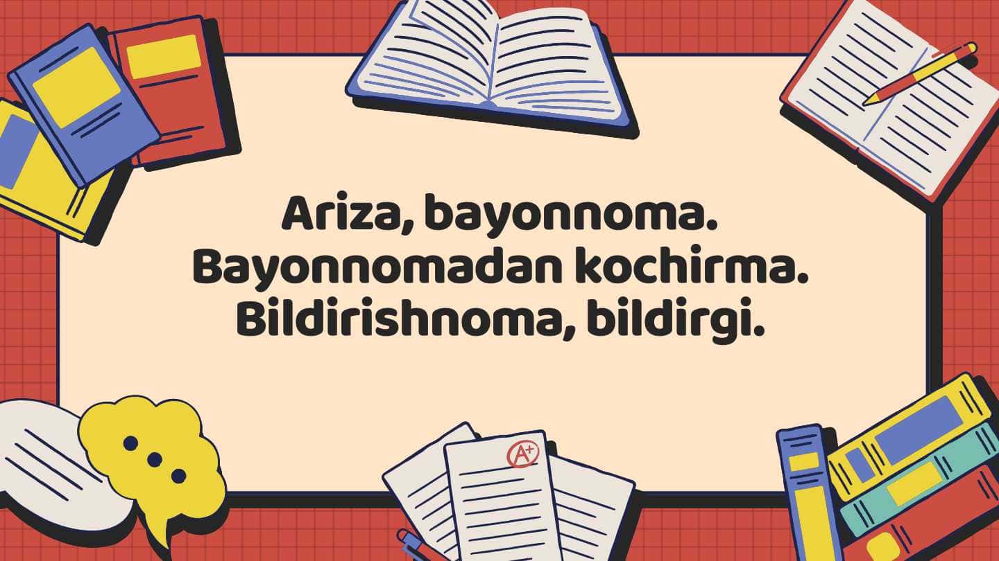 Ariza, bayonnoma. Bayonnomadan kochirma. Bildirishnoma, bildirgi.