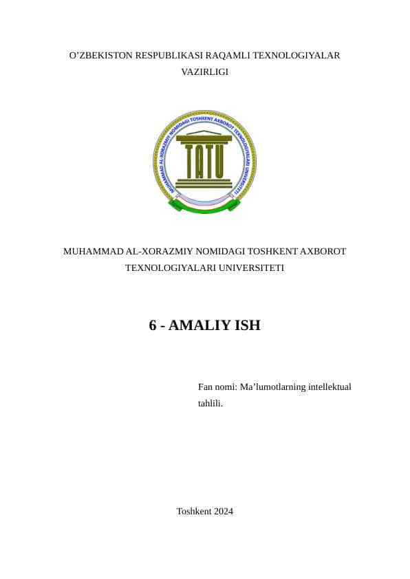 Talabalarda ma’lumotlarning intellektual tahlilida asosiy komponentalar tahlili (PCA) hamda noodatiy qiymatlarni aniqlash (anomaly detection) bo‘yicha nazariy va amaliy bilim va ko‘nimalarni hosil qilish.