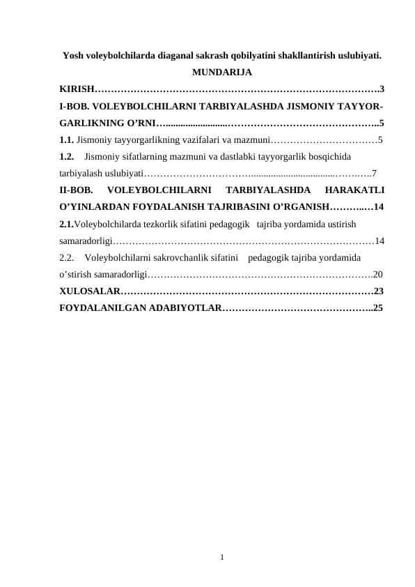 Yosh voleybolchilarda diaganal sakrash qobilyatini shakllantirish uslubiyati