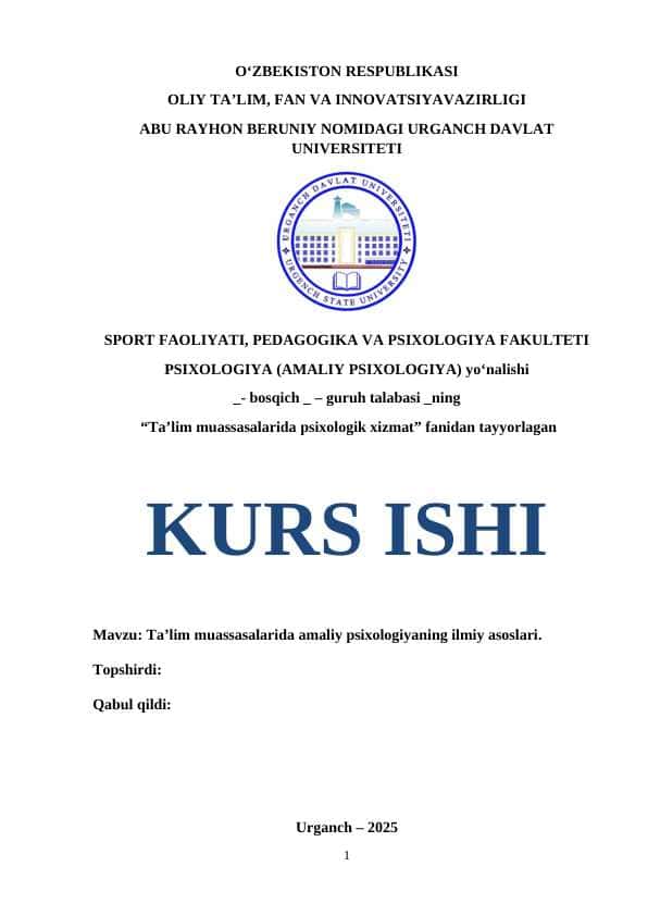 Ta’lim muassasalarida amaliy psixologiyaning ilmiy asoslari