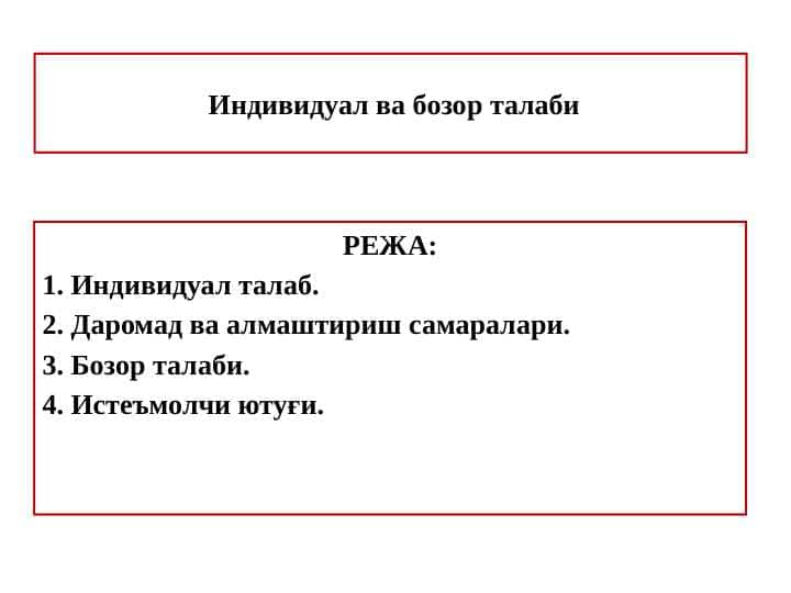 Индивидуал ва бозор талаби