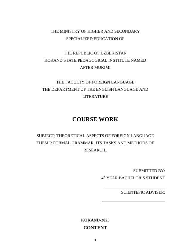 FORMAL GRAMMAR, ITS TASKS AND METHODS OF RESEARCH.