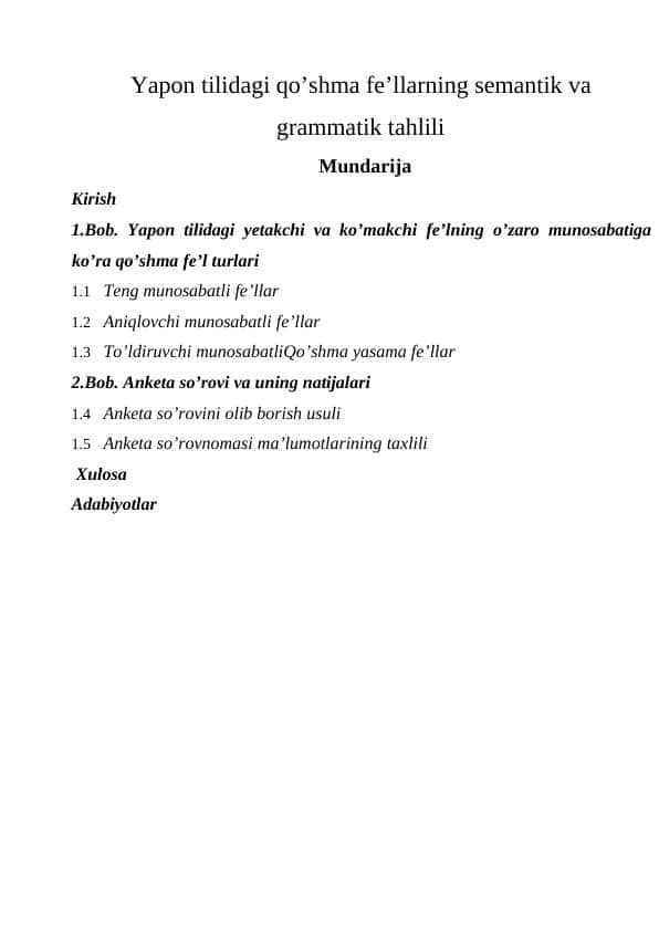 Yapon tilidagi qo’shma fe’llarning semantik va KURS ISHI