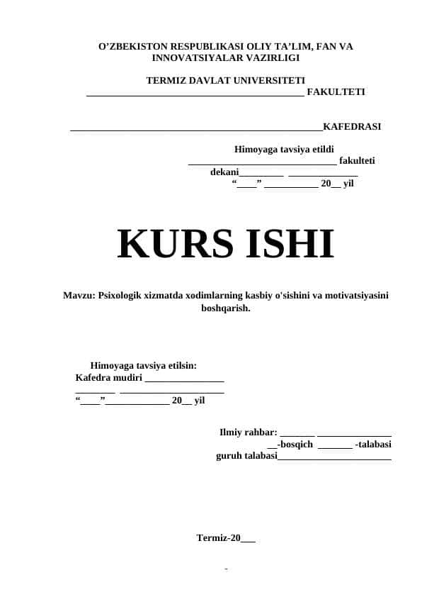 Psixologik xizmatda xodimlarning kasbiy o'sishini va motivatsiyasini boshqarish