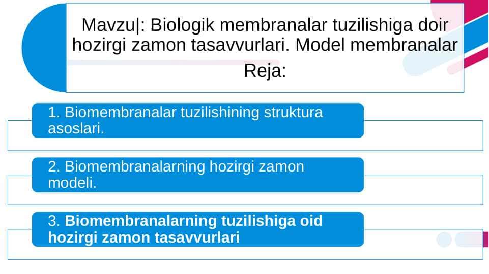 Biologik membranalar tuzilishiga doir hozirgi zamon tasavvurlari