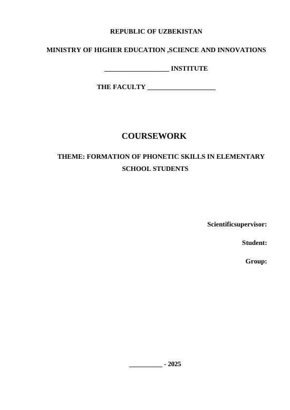 FORMATION OF PHONETIC SKILLS IN ELEMENTARY
SCHOOL STUDENTS