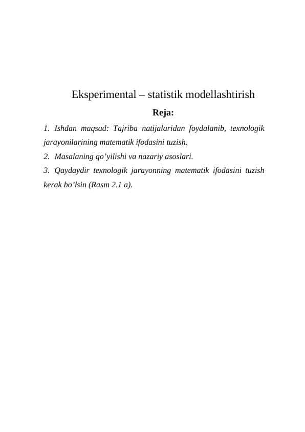 Ekspеrimеntаl – stаtistik mоdеllаshtirish