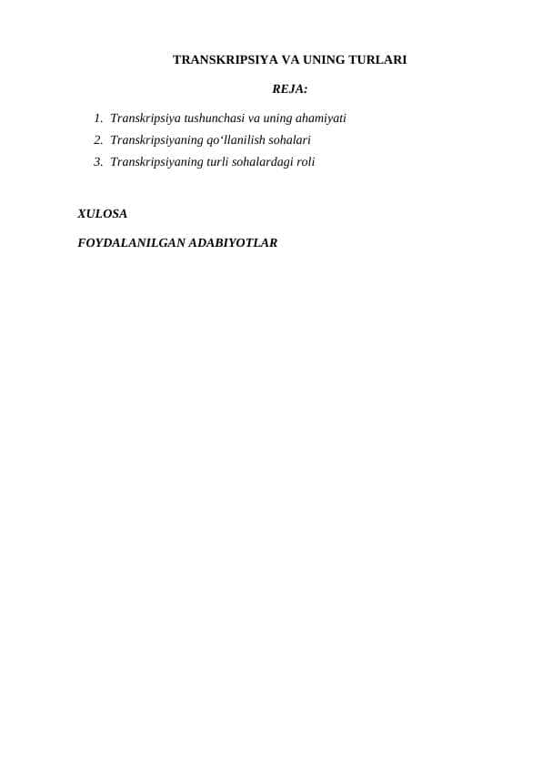 TRANSKRIPSIYA VA UNING TURLARI