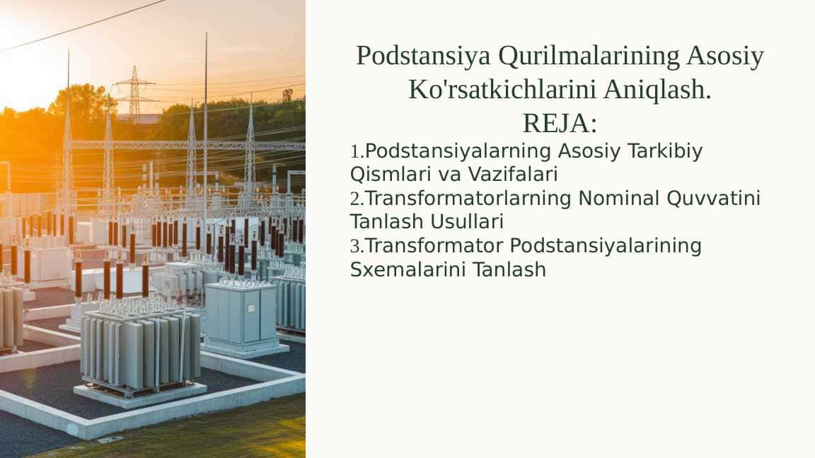 Podstansiya Qurilmalarining Asosiy Ko'rsatkichlarini Aniqlash.