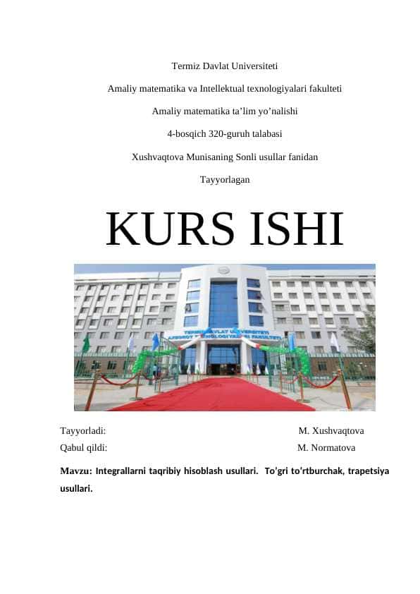 Integrallarni taqribiy hisoblash usullari