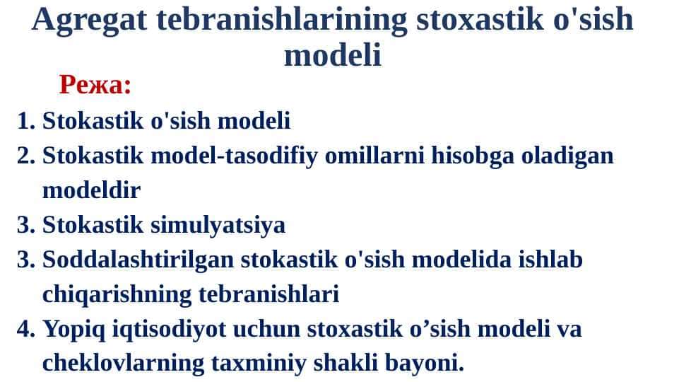 Agregat tebranishlarining stoxastik o'sish modeli