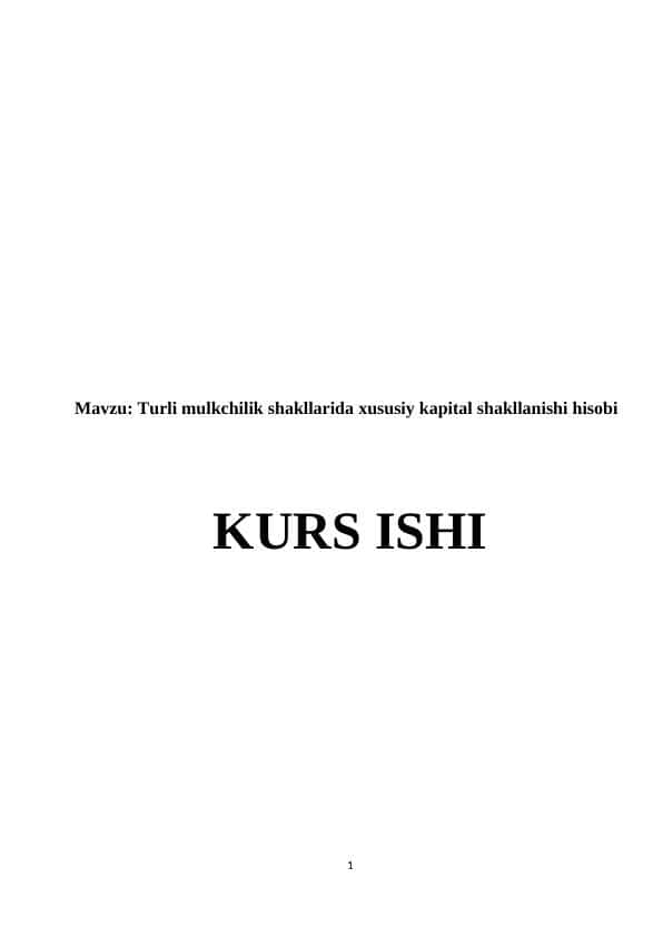Turli mulkchilik shakllarida xususiy kapital shakllanishi hisobi