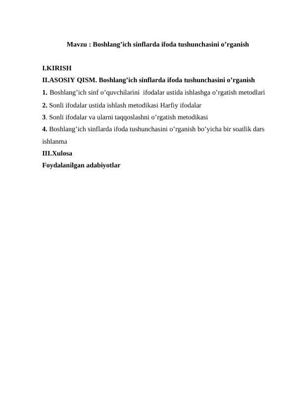 Boshlang’ich sinflarda ifoda tushunchasini o’rganish