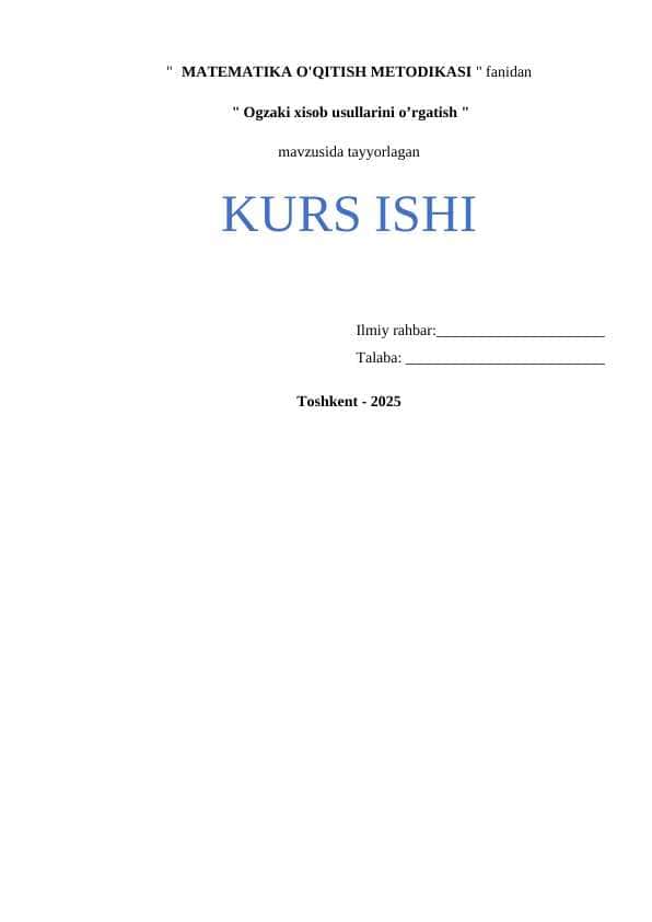 Ogzaki xisob usullarini o’rgatish