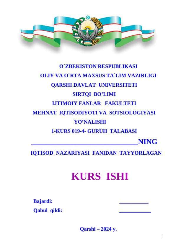IJTIMOIY - IQTISODIY TIZIMLAR ULARNING TARKIBI VA ANDOZALAR KURS ISHI