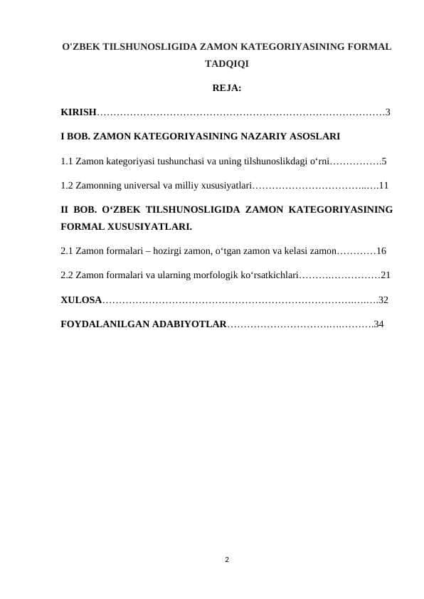 O'ZBEK TILSHUNOSLIGIDA ZAMON KATEGORIYASINING FORMAL TADQIQI