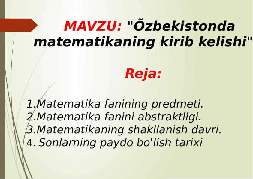 "Õzbekistonda matematikaning kirib kelishi"