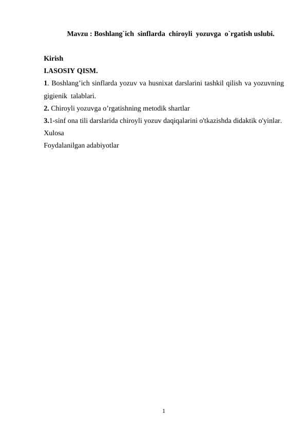 Boshlang`ich sinflarda chiroyli yozuvga o`rgatish uslubi