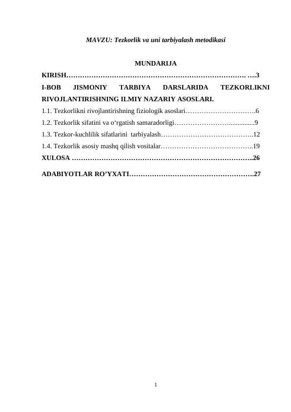 Tezkorlik va uni tarbiyalash metodikasi