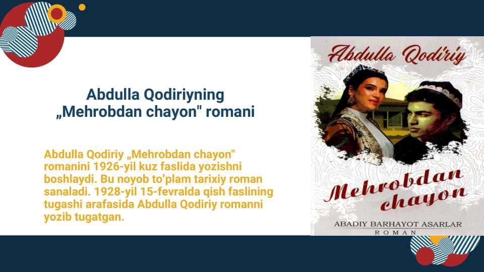 Adabiyot / Abdulla Qodiriy / „Mehrobdan chayon” romani