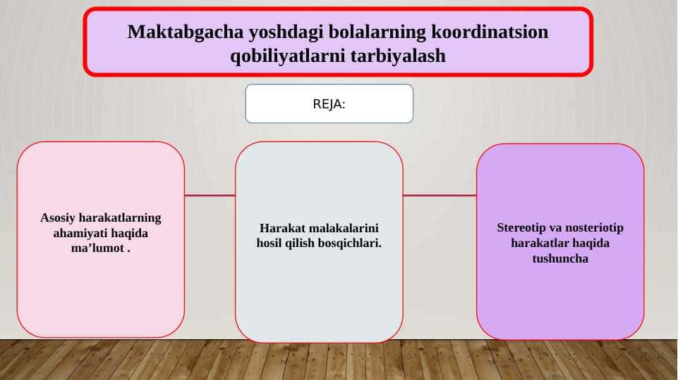 Maktabgacha yoshdagi bolalarning koordinatsion qobiliyatlarni tarbiyalash