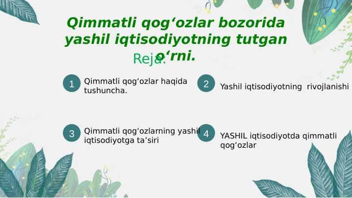 Qimmatli qogʻozlar bozorida yashil iqtisodiyotning tutgan oʻrni