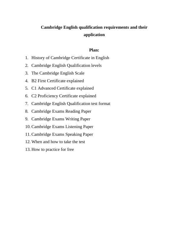 Cambridge English qualification requirements and their application