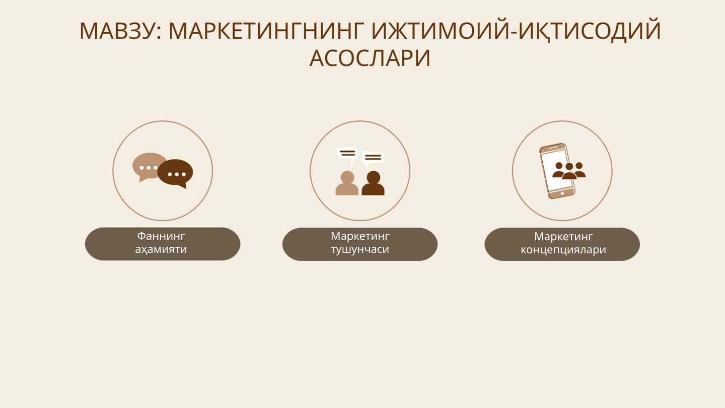 МАРКЕТИНГНИНГ ИЖТИМОИЙ-ИҚТИСОДИЙ АСОСЛАРИ
