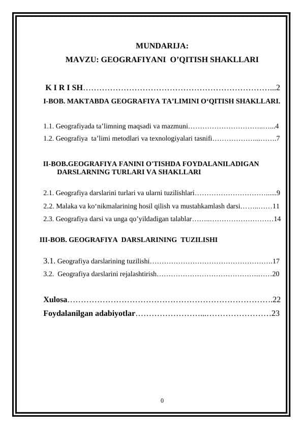GEOGRAFIYANI O’QITISH SHAKLLARI