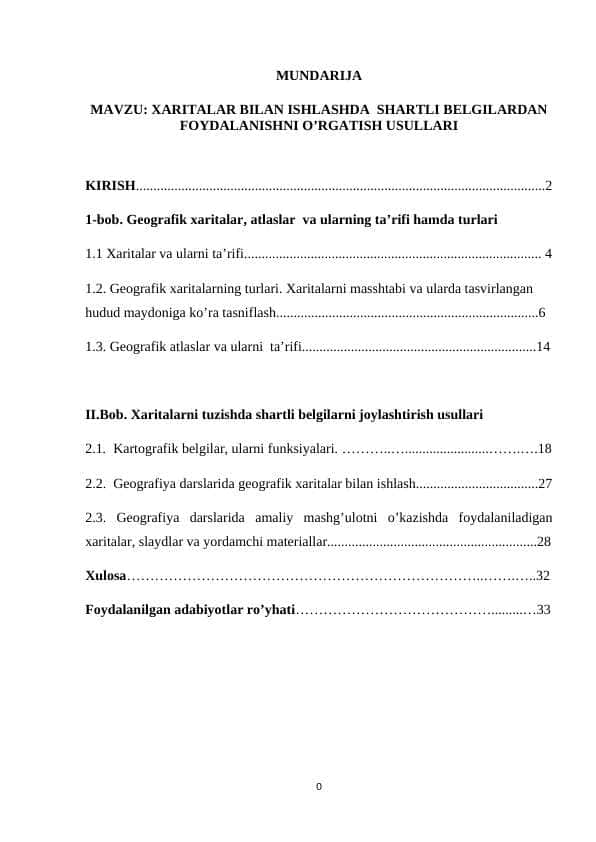 XARITALAR BILAN ISHLASHDA SHARTLI BELGILARDAN FOYDALANISHNI O’RGATISH USULLARI